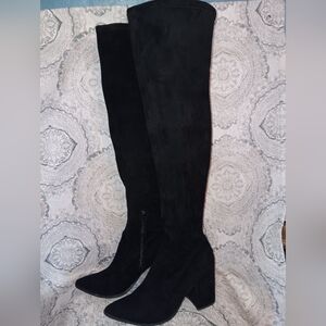 Steve Madden Womens Black Suede Thigh High Boots